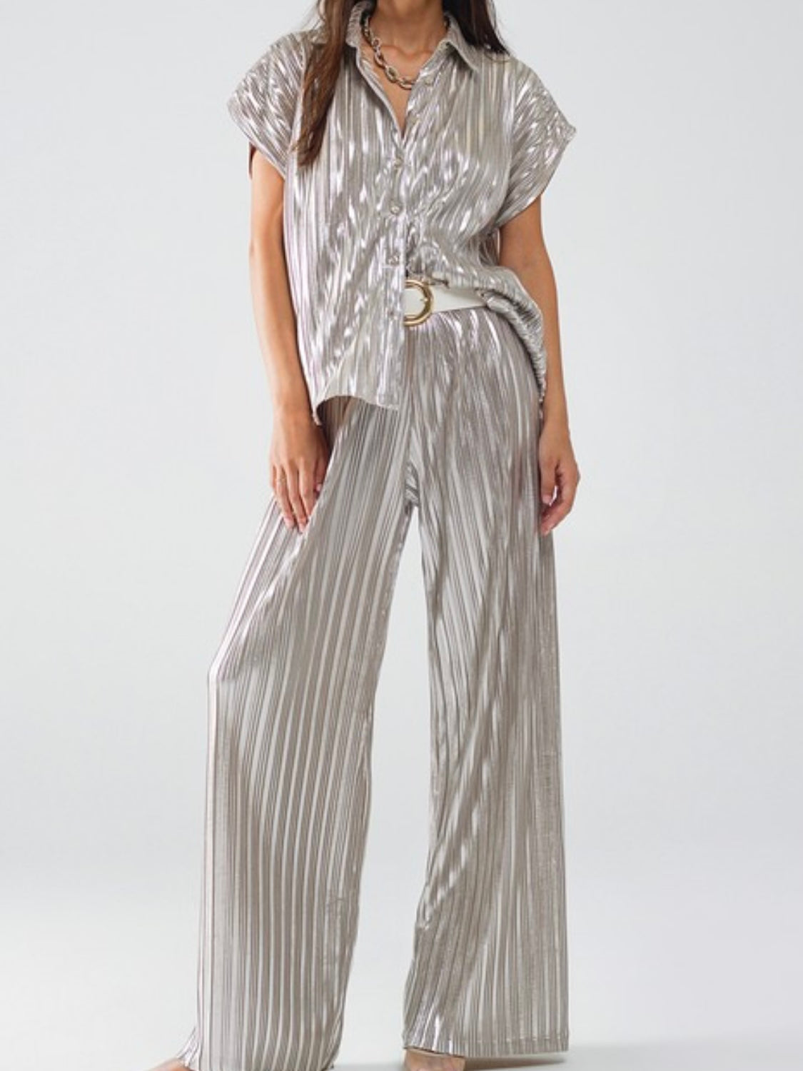 Silver Pleated Blouse