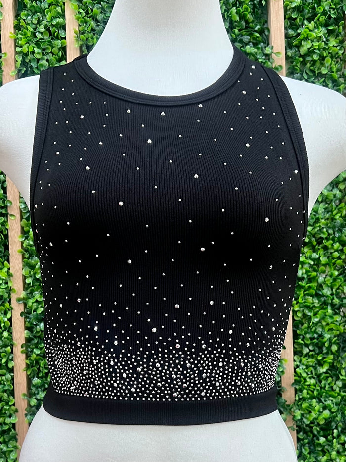 Rhinestone Embellished Crop Sleeveless Top