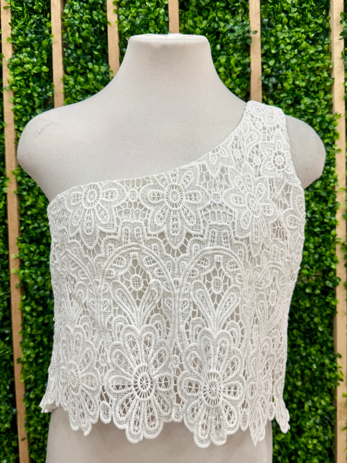 Off White One SHoulder Crochet Top