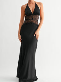 Beautiful Lace Illusion Halter Maxi Dress