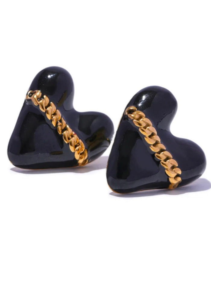 Black Enamel Heart Stud Earring