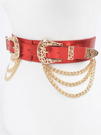 Metallic Double Buckle Chain Belt
