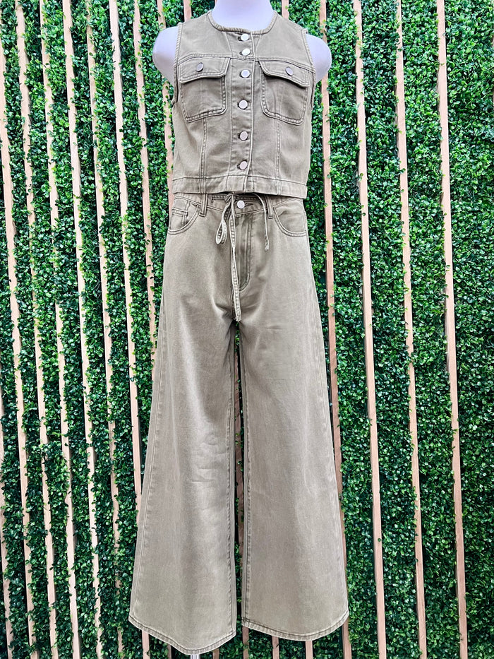 Olive Grove Wide Leg Denim Pant