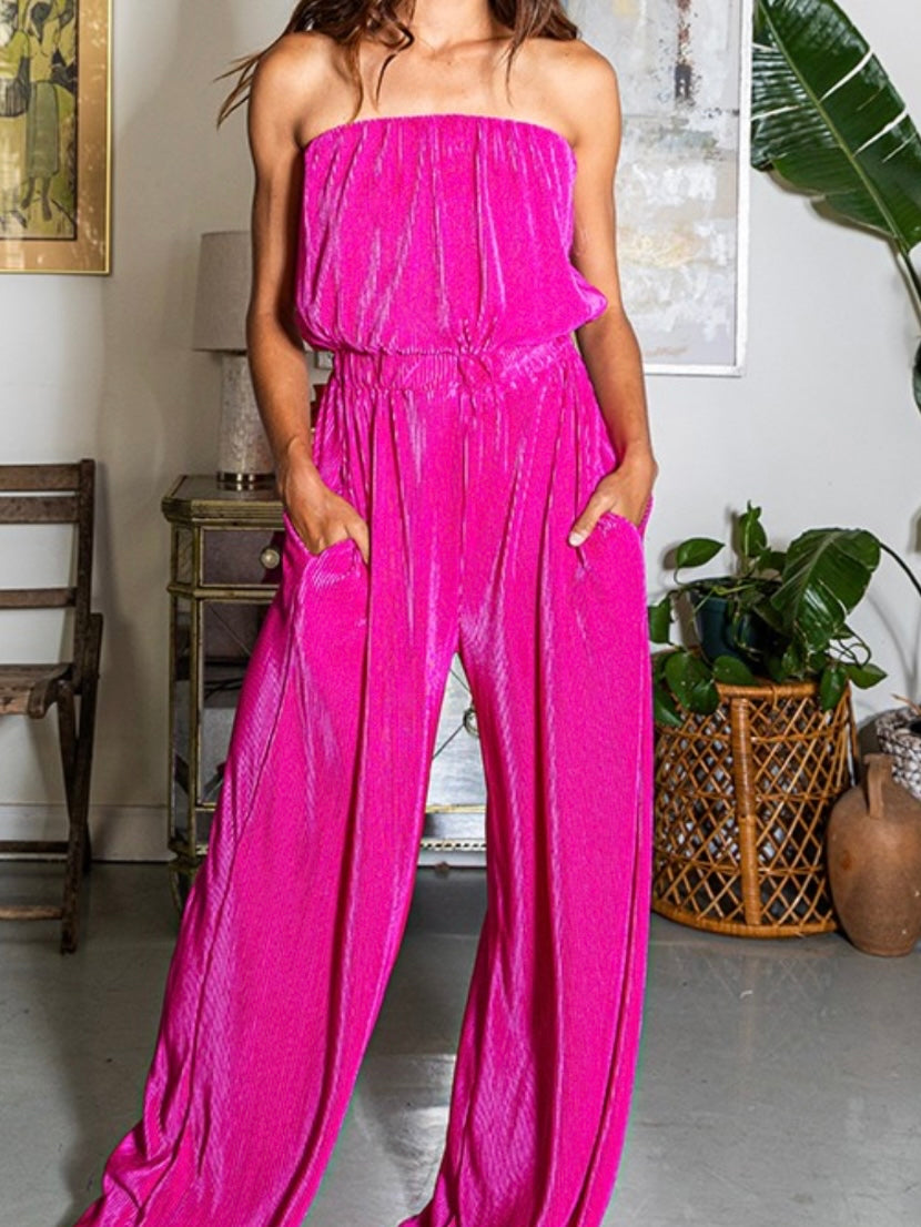 Pleated Strapless Jumpsuit