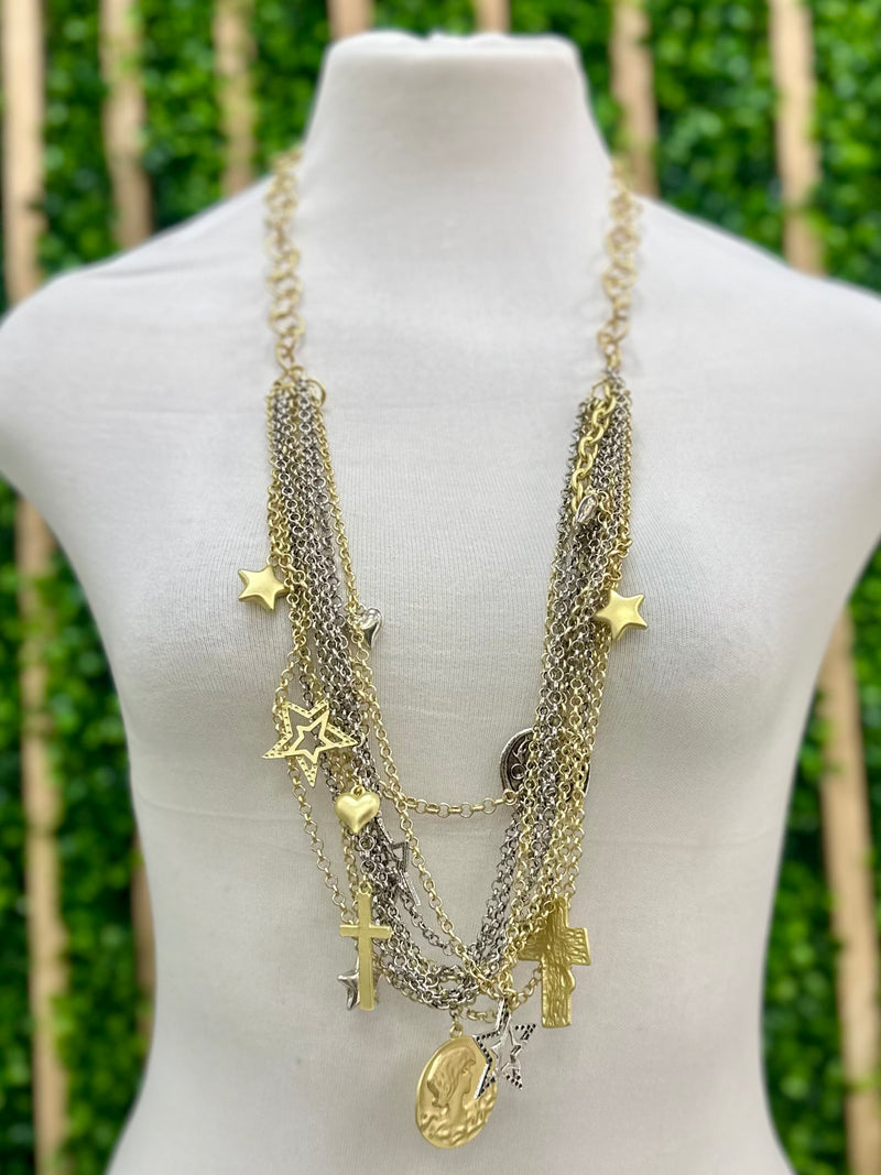 Multi Charm Two Tone Necklace
