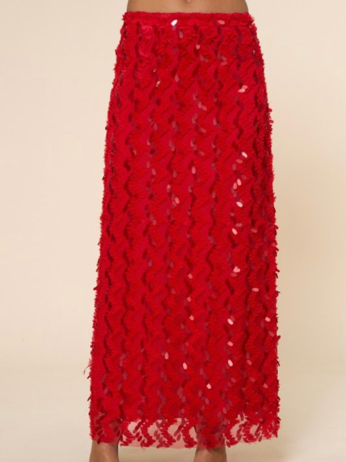 Red Sequin Maxi Skirt