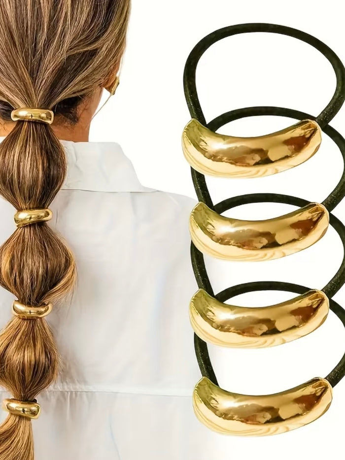 Gold Metal Ponytail Hair Ties – 4 Piece Set