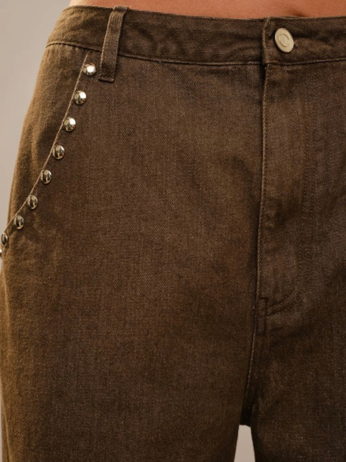 Brown Studded Drawstring Hem Jogger