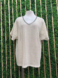 Cream Gold and Silver Mesh Short Pant Set