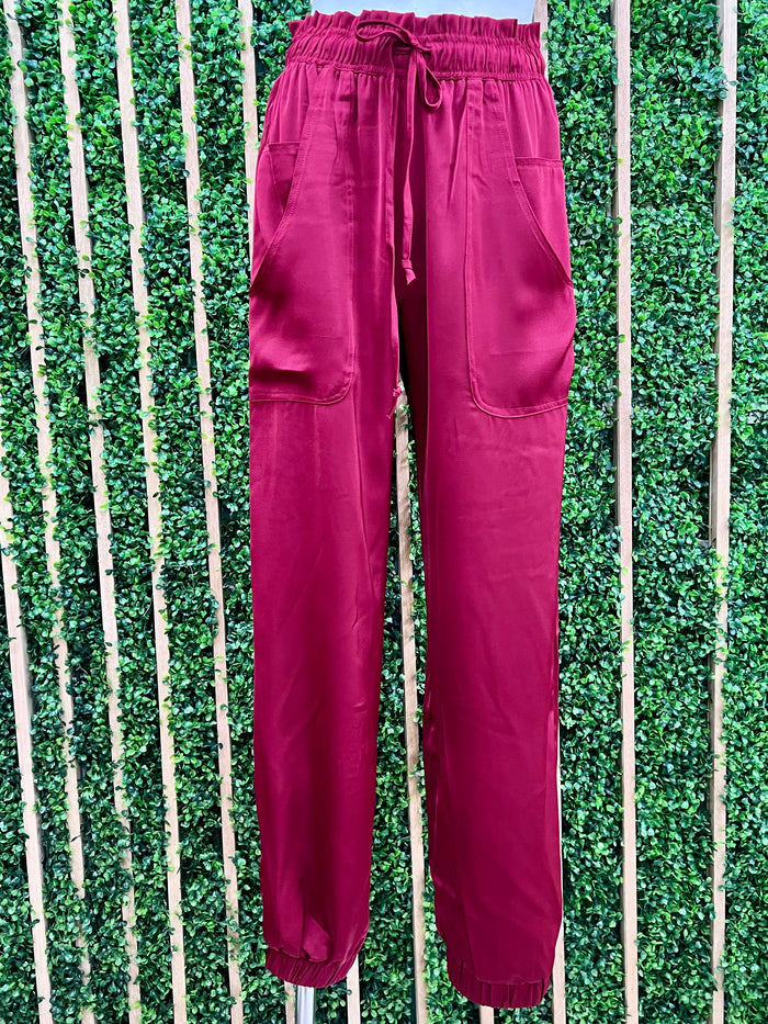 Satin Elastic High Waist Joggers