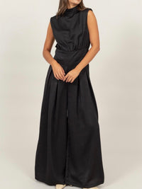 High Neck Sleeveless Wide Leg Satin Jumpsuit