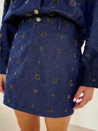 Embellished Dark Denim Mini Skirt