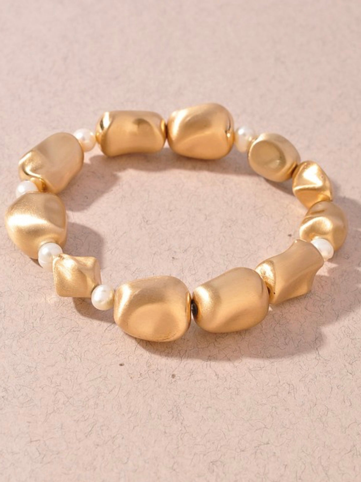 Fresh Water Pearl Gold Pebble Bracelet Set