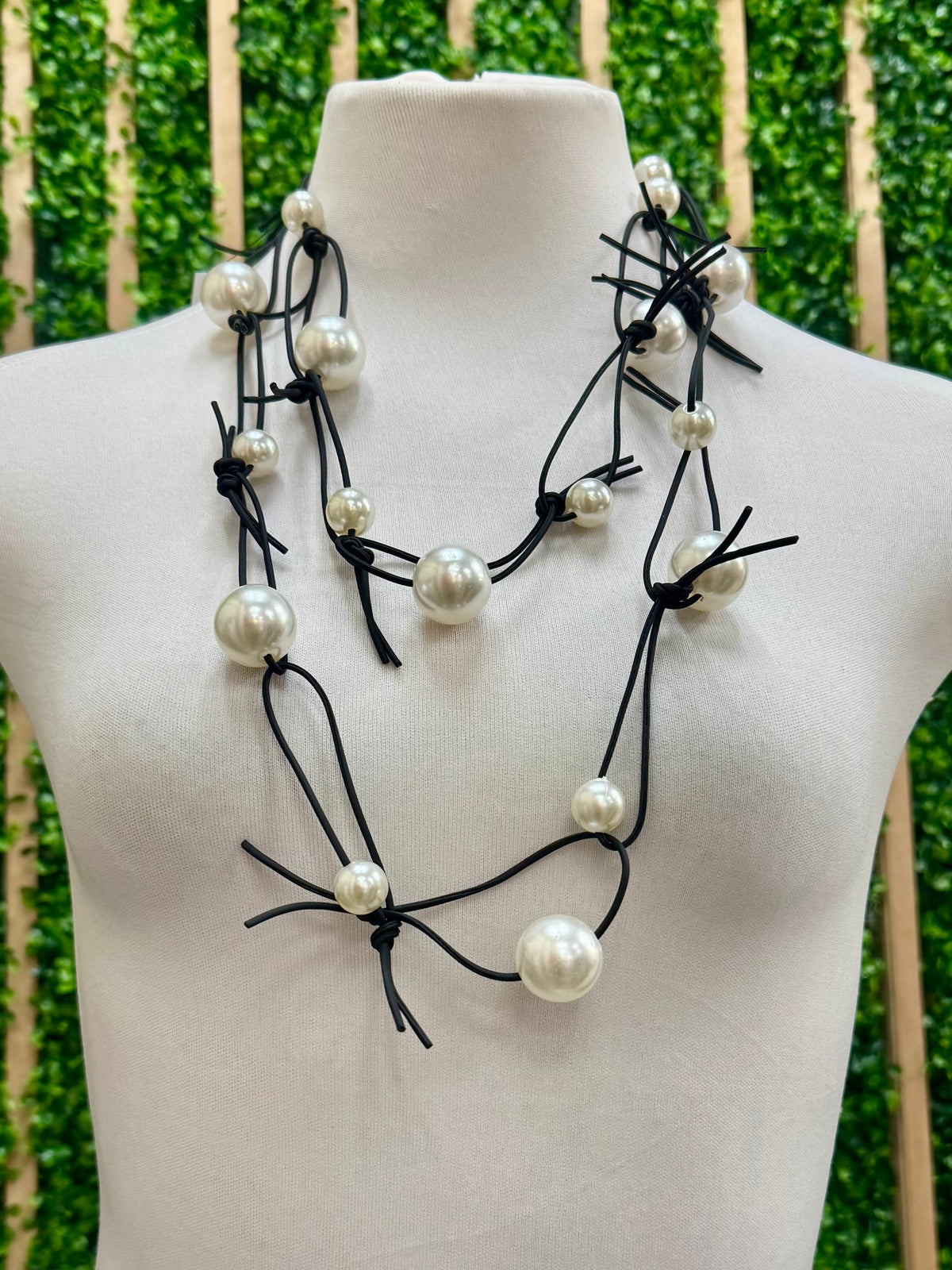 JH Faux Pearls On Leatherette Chain Necklace