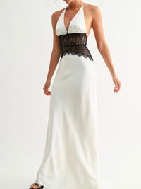 Beautiful Lace Illusion Halter Maxi Dress