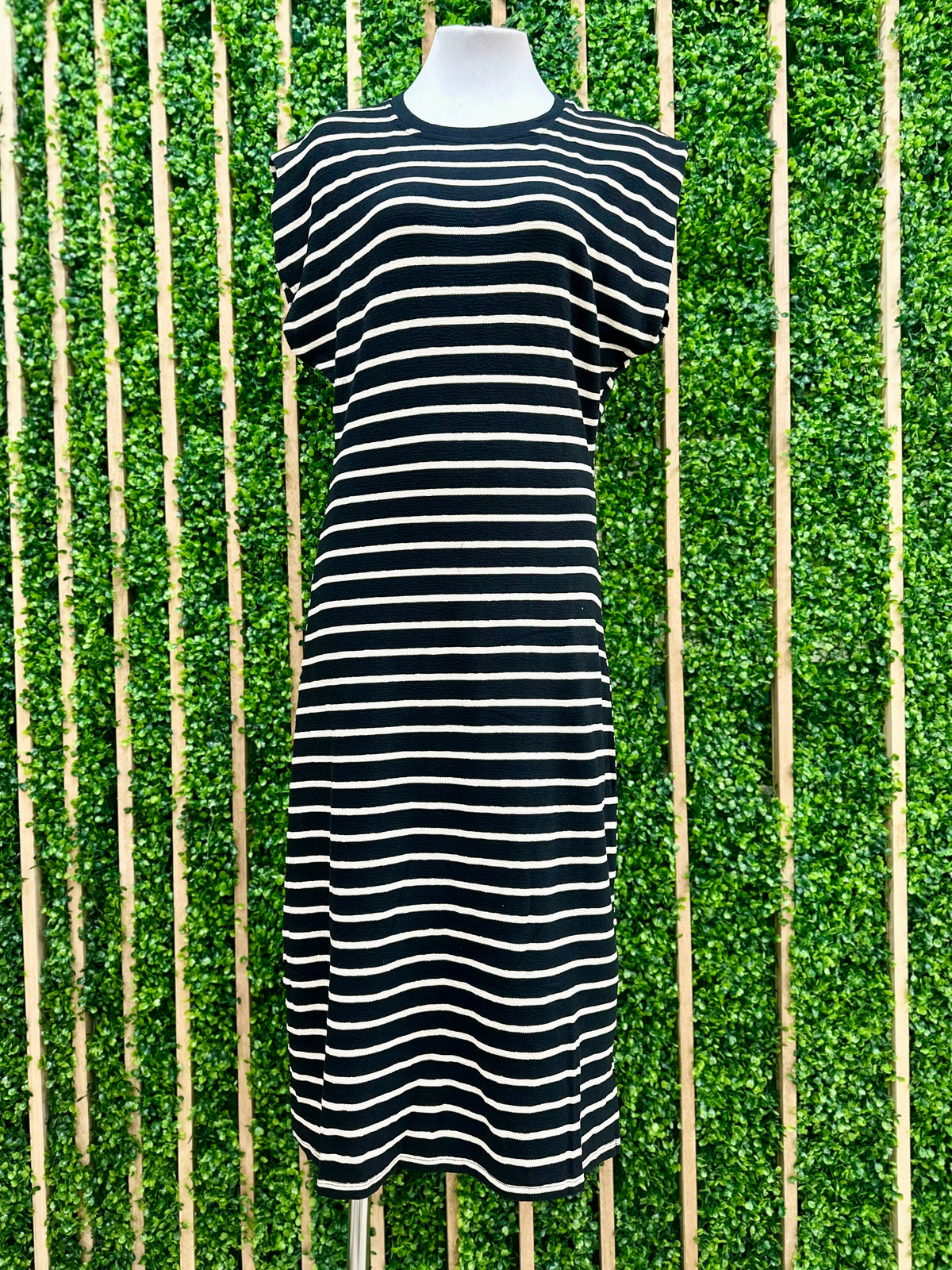 Side Slit Black Stripe Midi Dress