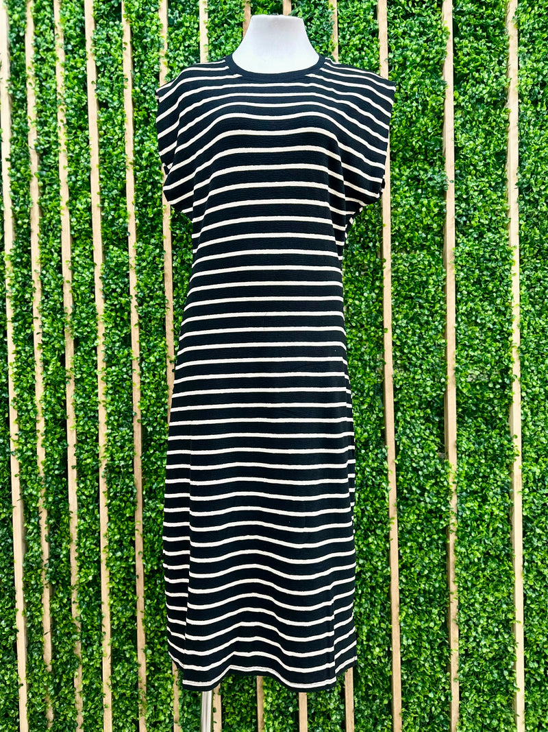 Side Slit Black Stripe Midi Dress