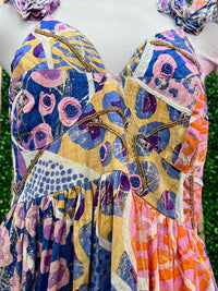 Italy Ruffled Shoulder Abstract Maxi Dress