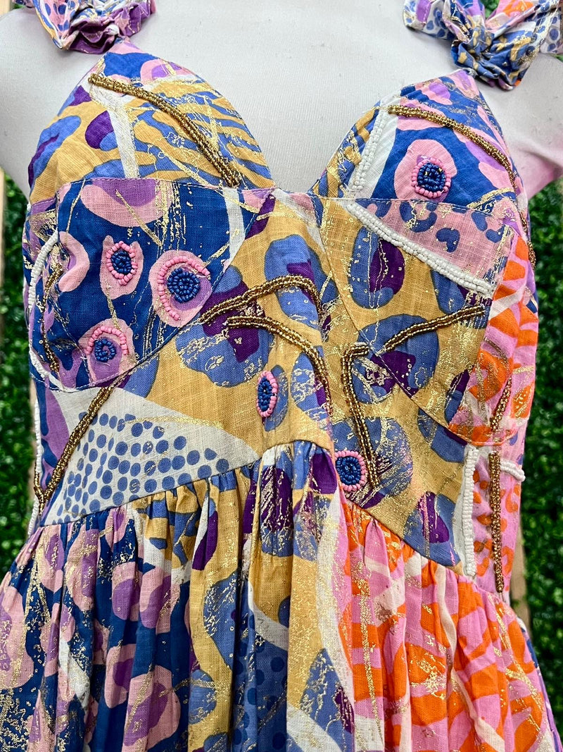 Italy Ruffled Shoulder Abstract Maxi Dress