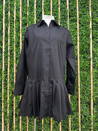 Classic Pleated Drop Waist Shirt Dress