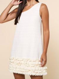 Beautiful Circle Trim Ivory Tweed One Shoulder Dress