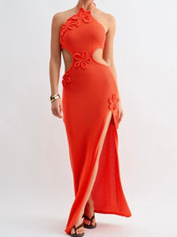 Beautiful Orange Knit Cutout Resort Maxi Dress