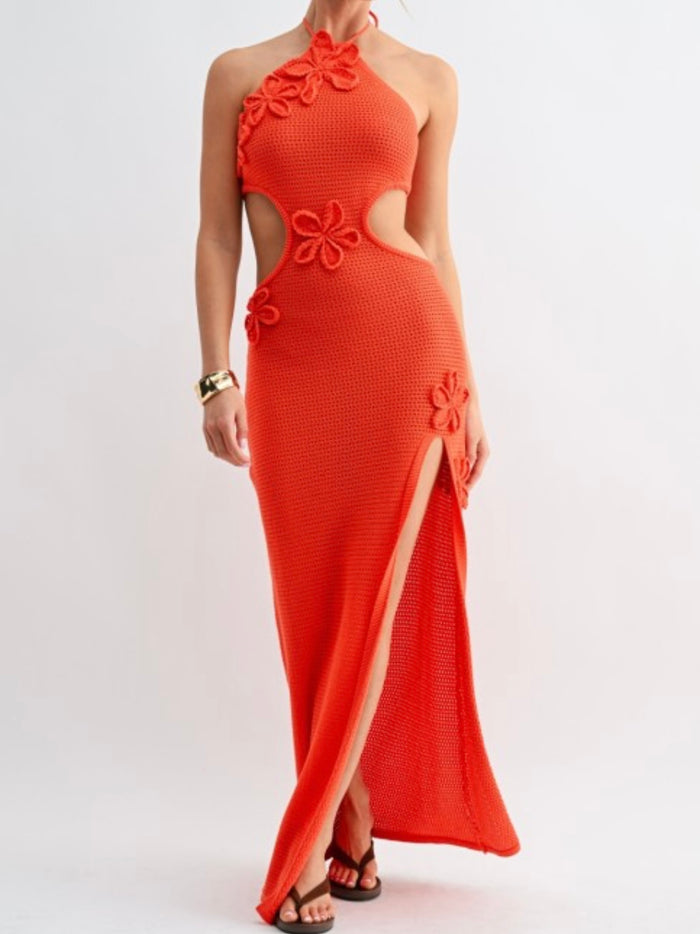 Beautiful Orange Knit Cutout Resort Maxi Dress