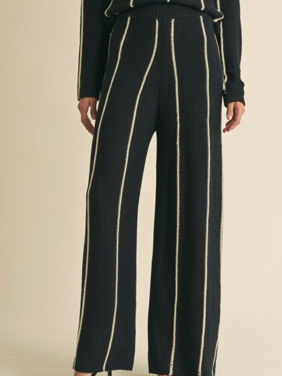 Black Ivory Stripe Knit Pant Set