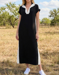 Side Stripe Collared Scuba Modal Midi Dress