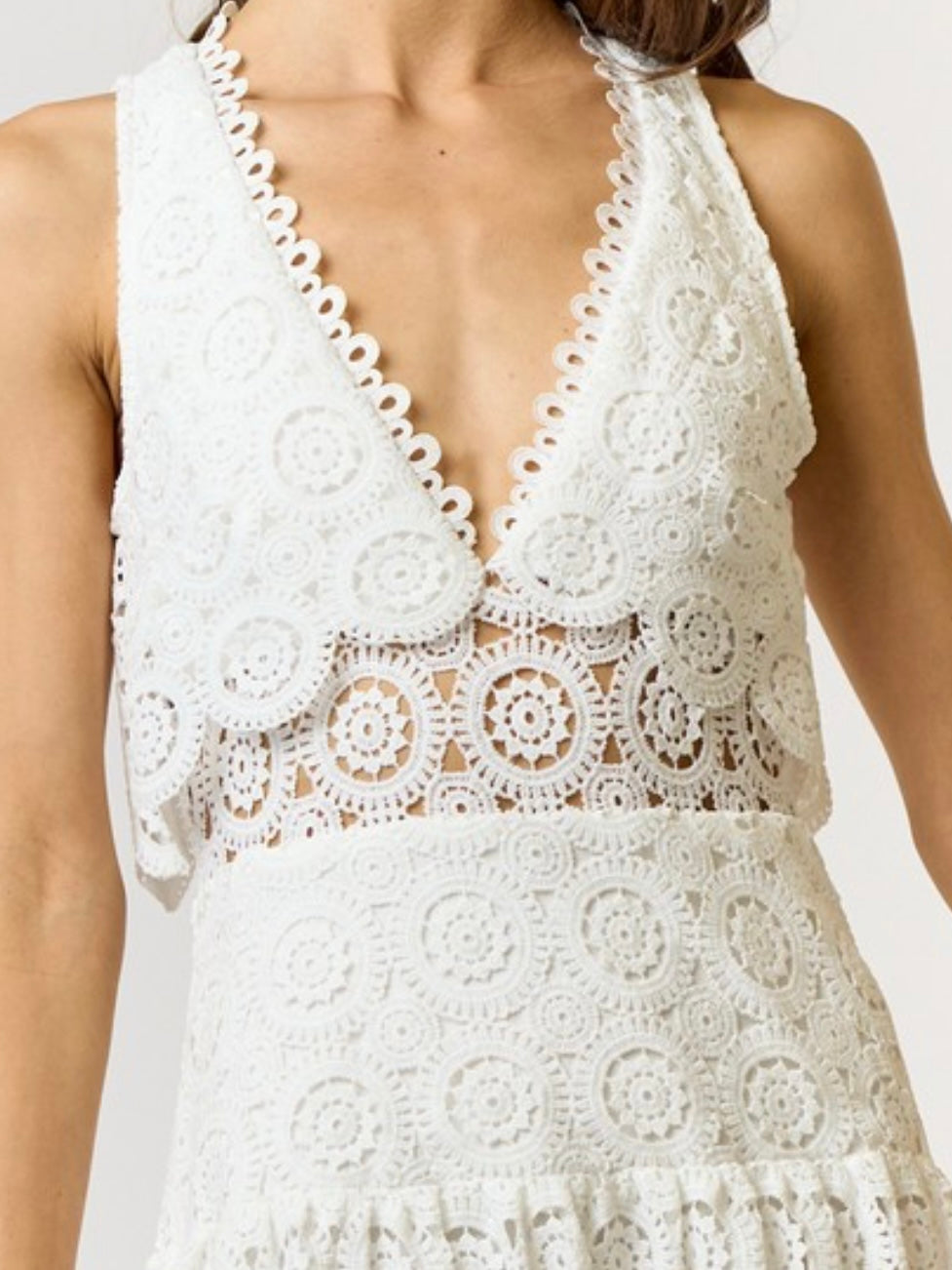 Beautiful White Lace Scalloped Maxi Dress