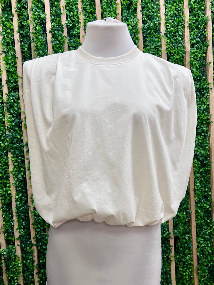 Structured Shoulder Bubble Hem Top