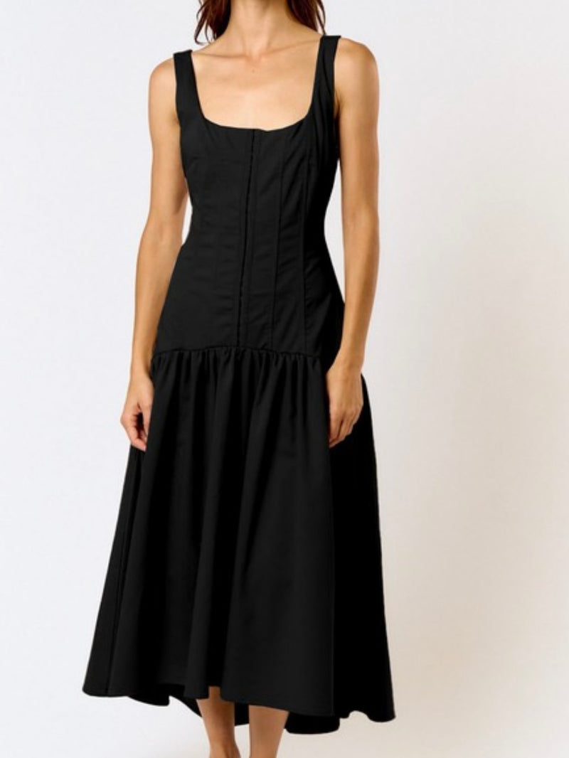 Black Hook and Eye Bustier Midi Dress