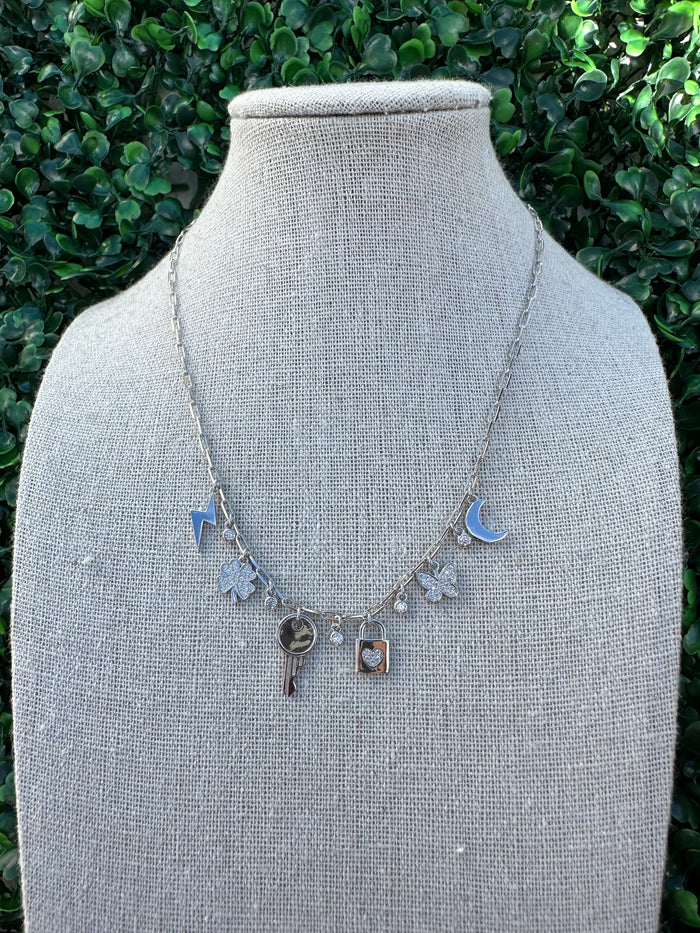 Key Lock Multi Charm Necklace