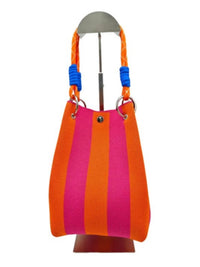 Striped Ring Clasp Woven Bucket Bag
