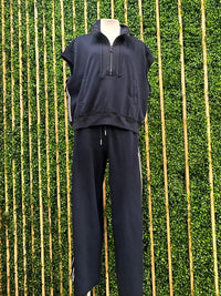 Navy Side Stripe Trim Pant Set