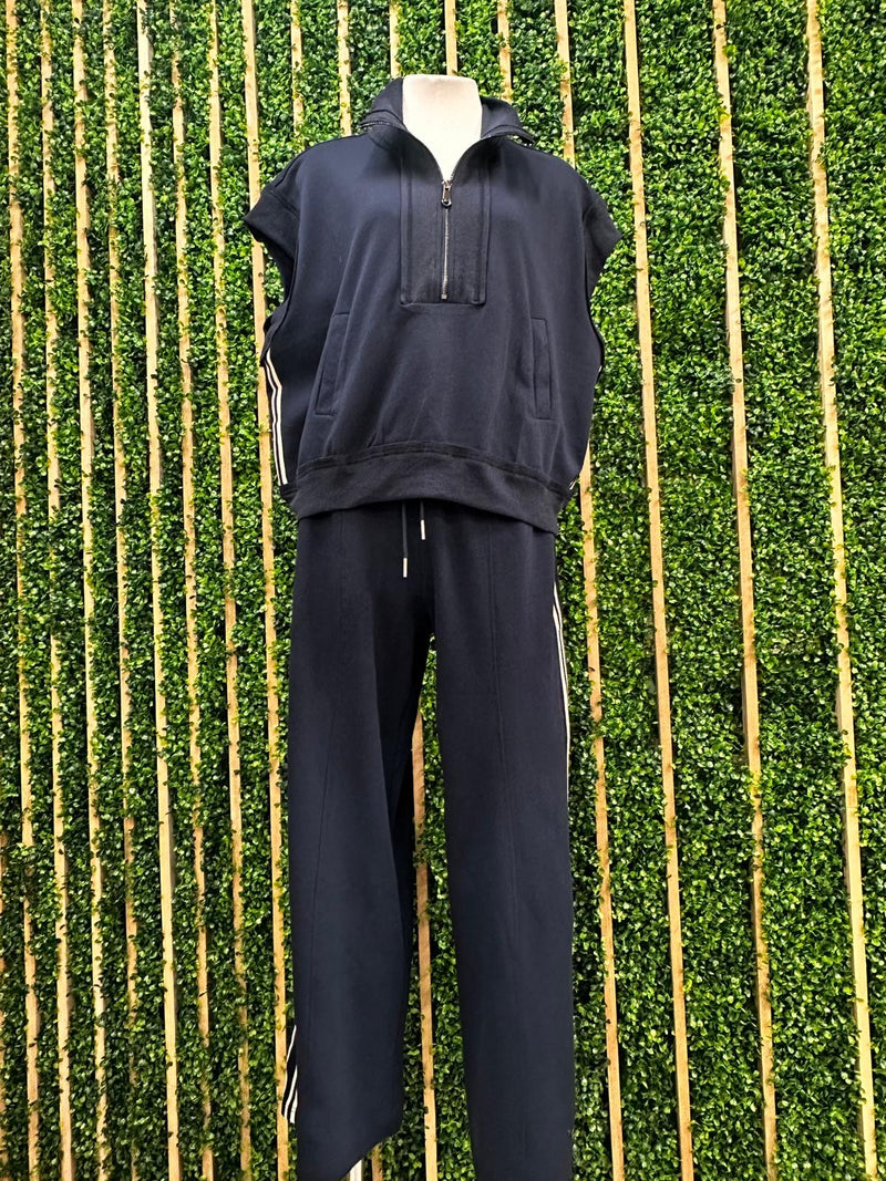 Navy Side Stripe Trim Pant Set