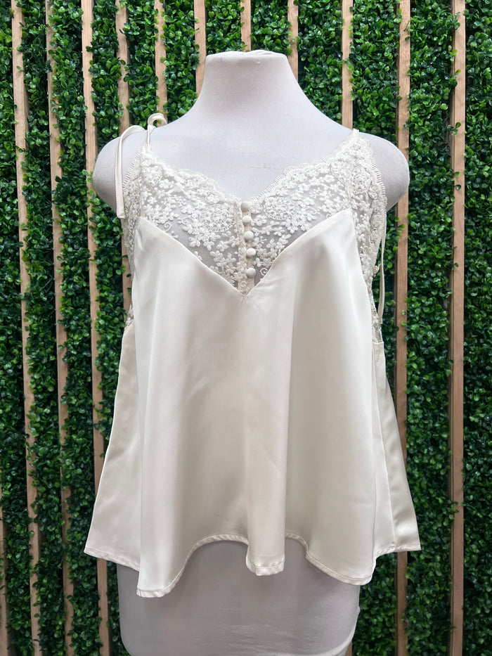 Satin Lace V-Neck Camisole Top | Black & Ivory