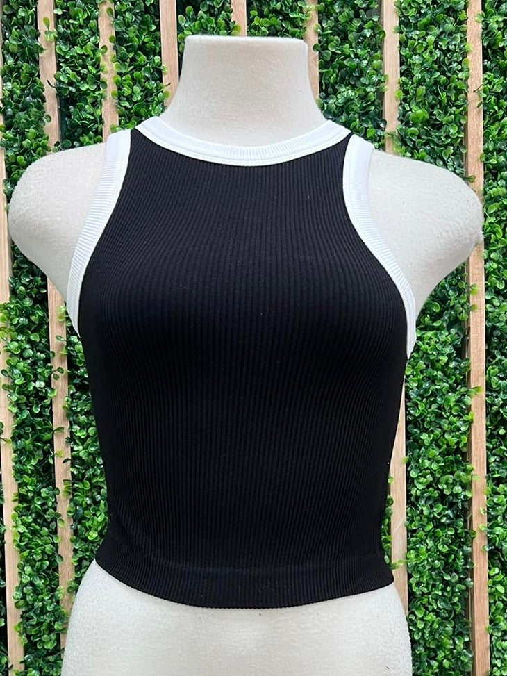 White Trim Black Basic Crop