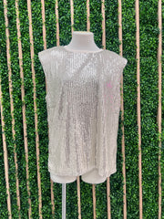 Ivory Silver Sequin Short Sleeve Top
