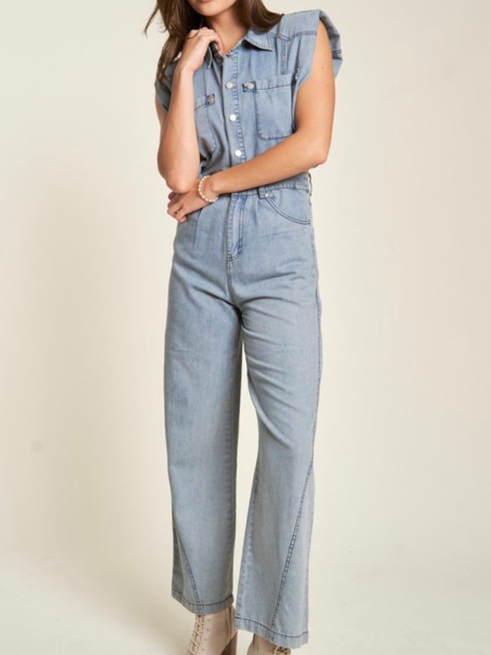 Vintage Denim Side Cutout Jumpsuit