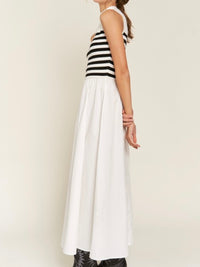 White Black Stripe Knit Maxi Dress