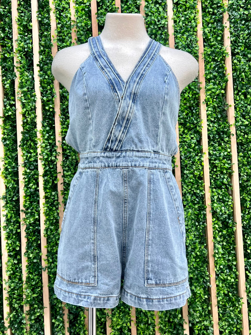 Open Back Denim Romper