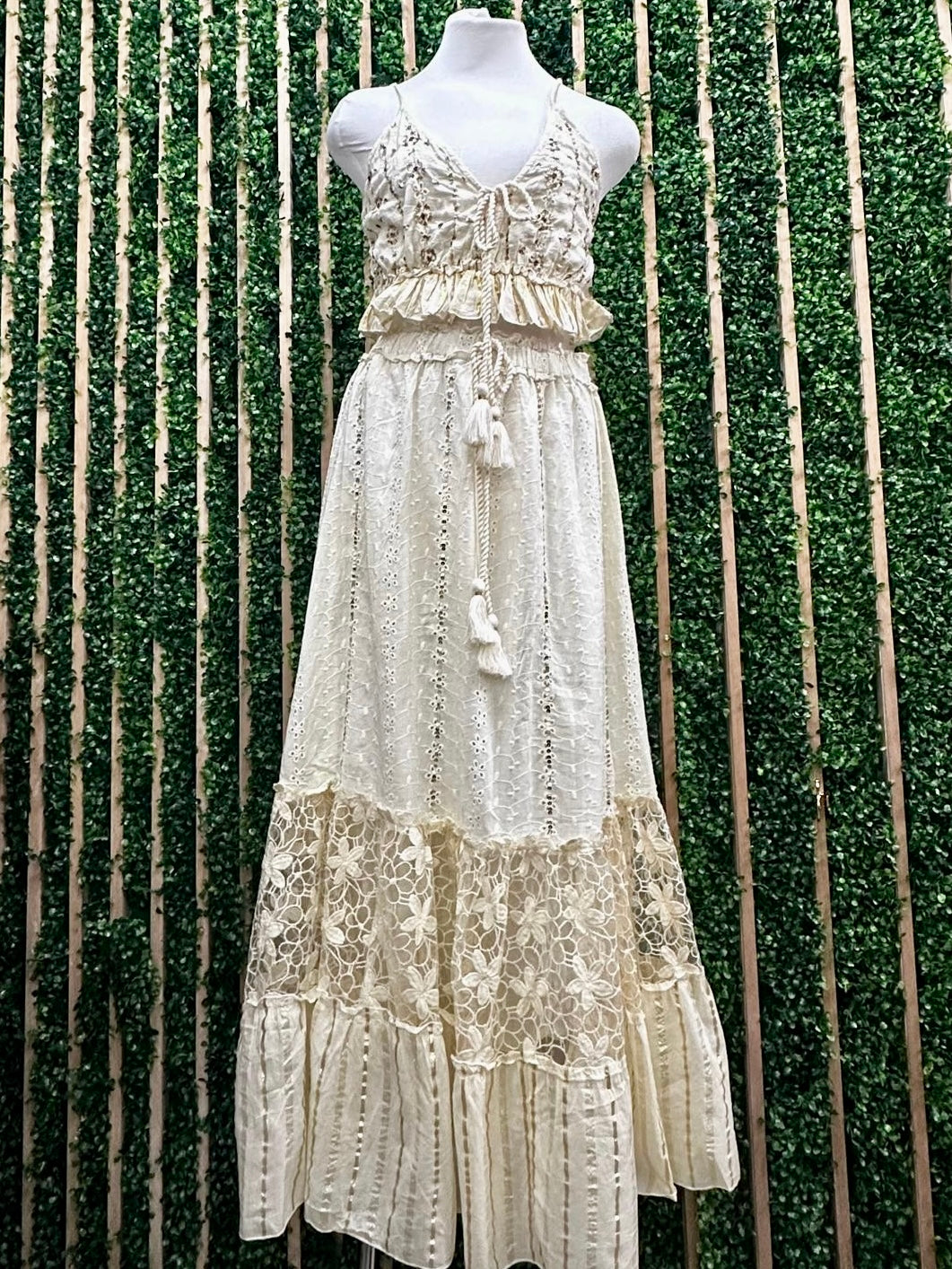 Ivory Embroidered Boho Maxi Skirt Set
