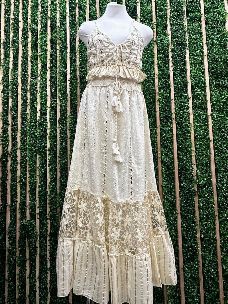 Ivory Embroidered Boho Maxi Skirt Set