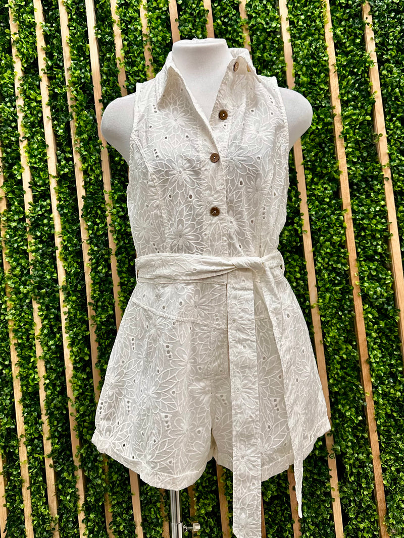 White Collared Eyelet Romper