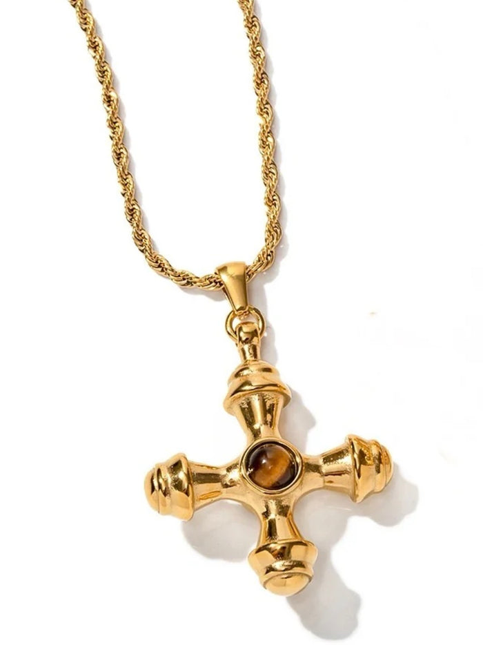 SJ Statement Tiger Eye Cross Necklace
