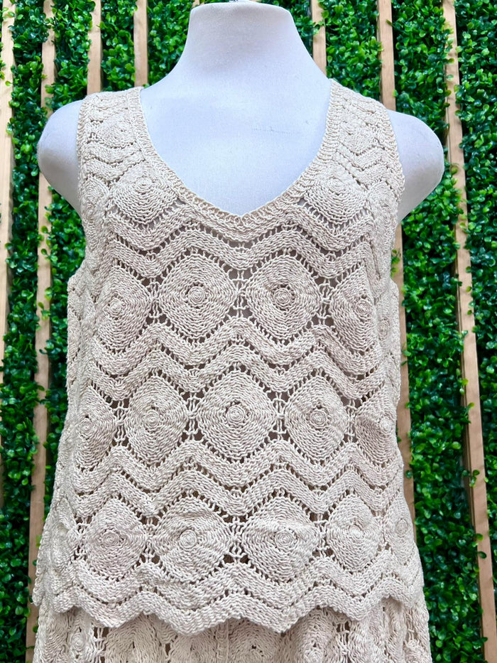 Vanilla Coastal Crochet Knit Tank Top