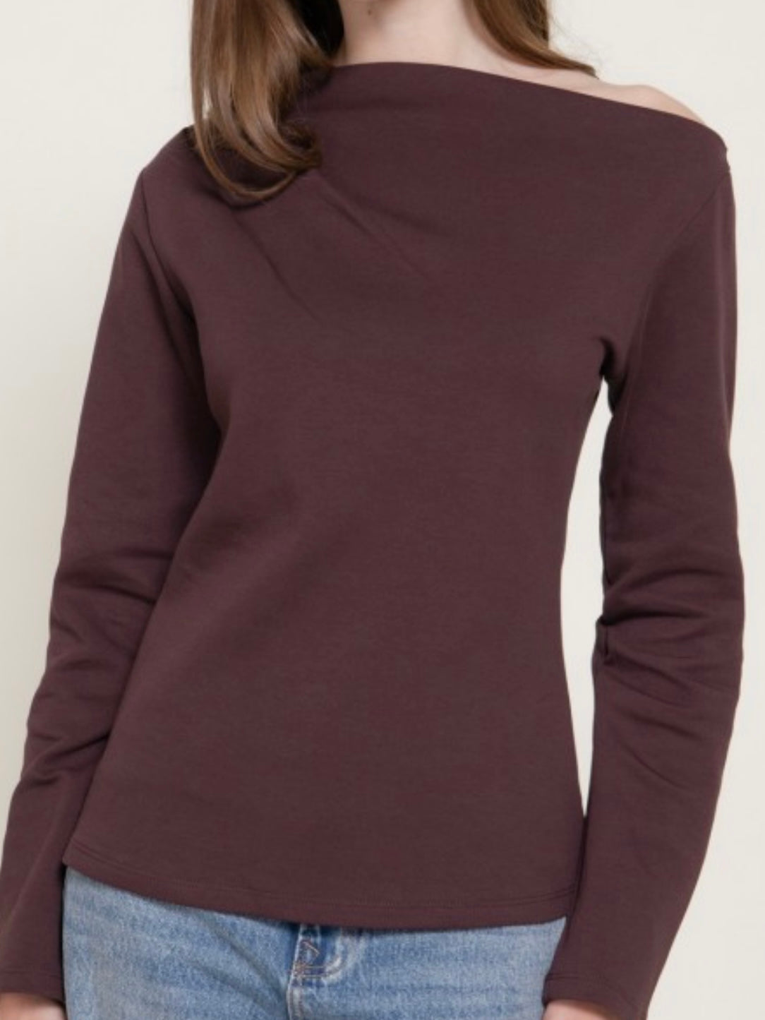 Asymmetric Boat Neck Long Sleeve Top
