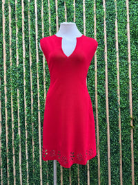 Eyelet Embroidered Sleeveless Knit Short Dress