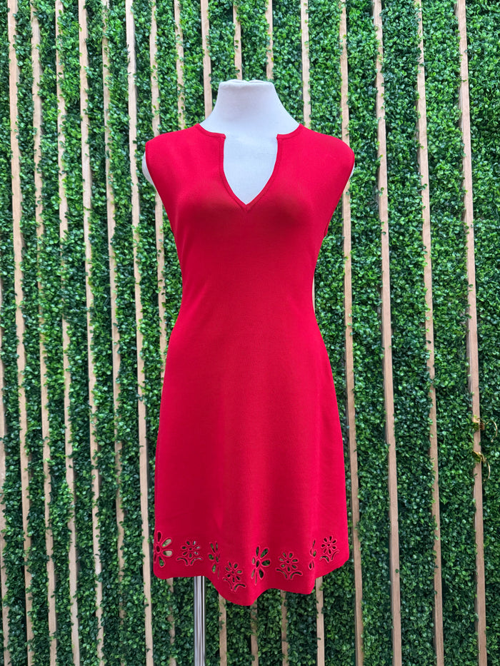 Eyelet Embroidered Sleeveless Knit Short Dress